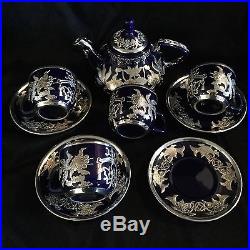 Antique Chinese Tea Set, Sterling Silver & Ceramic, From 1920s Original Box