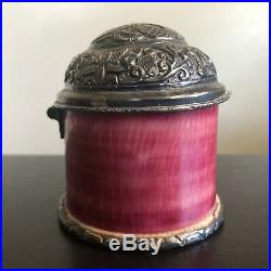 Antique Chinese Tibetan Sterling Silver Hammered Dragon Shou Art Jar Box