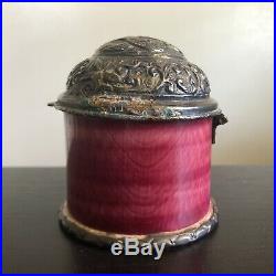 Antique Chinese Tibetan Sterling Silver Hammered Dragon Shou Art Jar Box