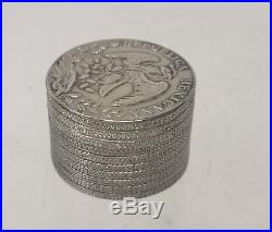 Antique Chinese Vintage Export Sterling Silver Stack Coins Jewelry Trinket Box