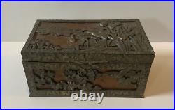 Antique Chinese Wood & Silver plate Inkwell Box