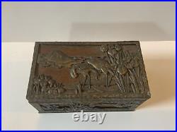 Antique Chinese Wood & Silver plate Inkwell Box