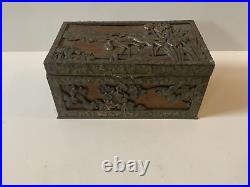 Antique Chinese Wood & Silver plate Inkwell Box