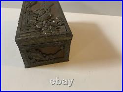 Antique Chinese Wood & Silver plate Inkwell Box