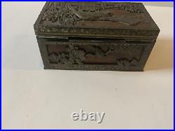 Antique Chinese Wood & Silver plate Inkwell Box