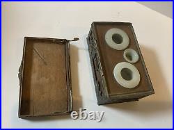 Antique Chinese Wood & Silver plate Inkwell Box