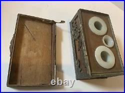 Antique Chinese Wood & Silver plate Inkwell Box