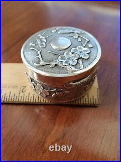 Antique Chinese ZEEWO Export Sterling Silver Powder Ring Box Trinket Pill Case
