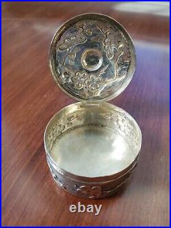 Antique Chinese ZEEWO Export Sterling Silver Powder Ring Box Trinket Pill Case