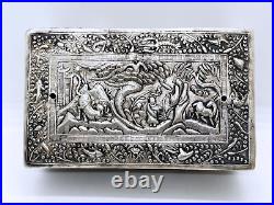 Antique Chinese export market pure silver box Qing Dynasty China