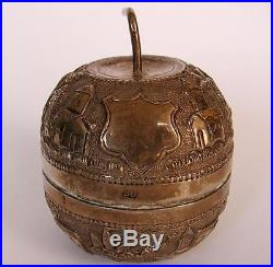Antique Chinese export silver apple pumpkin box China 19th Century marked 90