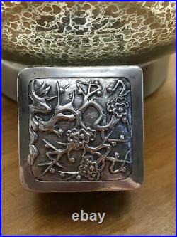 Antique Chinese export silver box Wang Hing 1900 Prunus