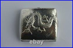 Antique Chinese export silver cigarette box with dragon by Luen Wo, Shanghai