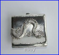 Antique Chinese export silver cigarette box with dragon by Luen Wo, Shanghai