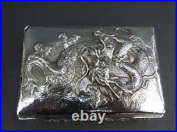 Antique Chinese export silver dragon box
