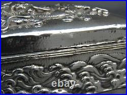 Antique Chinese export silver dragon box