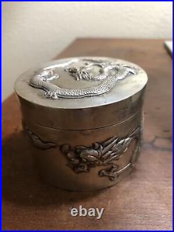 Antique Chinese export silver dragon box Checheong C 1900