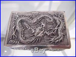 Antique Chinese export silver rectangular box Dragoon & bamboo 73g 2,57oz