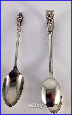 Antique Chinese export silver teaspoon set & sugar tongs, boxed by C. J. & Co
