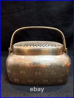 Antique Chinese fine fushou pattern white bronze carry box