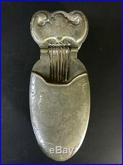 Antique Chinese pewter pocket incense box in the form of a musical instrument