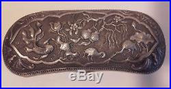 Antique Chinese silver Repousse Box in w. Metal / Belt Box / Spectacle Case