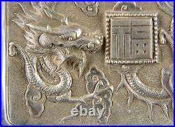 Antique Chinese silver cigarette box decorated with dragon, HongKong 19th/20th c