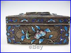 Antique Chinese silver gilt and enamel box with jade plaque
