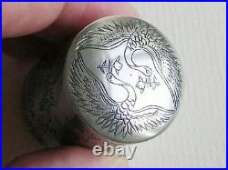 Antique Chinese silver-plated round opium box with garden scene (2348)