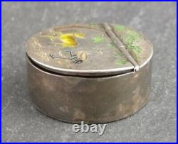 Antique Chinese silver snuff box, inlaid, crane and deer