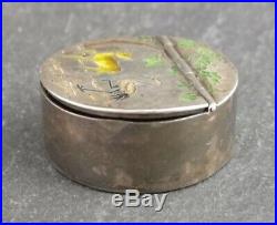 Antique Chinese silver snuff box, inlaid, crane and deer