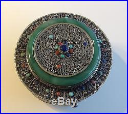 Antique Chinese silver tea box Jade Coral Turquoise 274 gram 19TH (m1229)