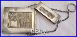 Antique Coin Silver Chinese Export Calling Card Case Chatelaine Orig Fitted Box