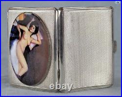 Antique Erotic 1920s British Sleeping Lady Silver Pictorial Enamel Cigarette Box