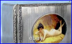 Antique Erotic 1920s British Sleeping Lady Silver Pictorial Enamel Cigarette Box