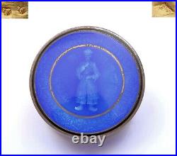 Antique European Gilt Silver Guilloche Enamel Box Depicting Chinese Man Marked