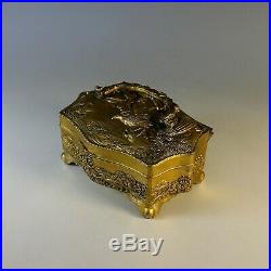 Antique Gilded Silver Plate Chinese Repousse Dresser Box with Handle