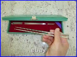 Antique Japanese Marked Sterling Solid Pure Silver Chopsticks 2 Pairs In Box