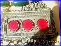 Antique Joblot Chinese Jade Necklace Pendant Tibetan Silver And Coral Gau Boxes