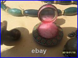 Antique Joblot Chinese Jade Necklace Pendant Tibetan Silver And Coral Gau Boxes