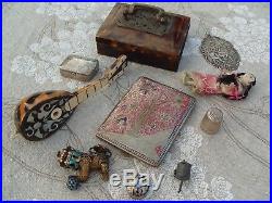 Antique Oriental Chinese Silver Cloisonne Faux Tortoiseshell Box Doll Thimble