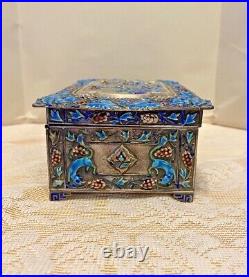 Antique Pair Of Matching Chinese Sterling Silver & Enamel Trinket Box & Dish