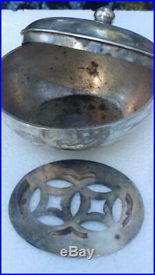 Antique Qing Chinese Engraved Silver Incense Box Ducks & Lotus