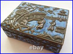 Antique Qing Chinese Export Enamel Copper Tobacco Cigarette Smoking Box Ashtrays