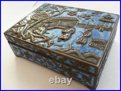 Antique Qing Chinese Export Enamel Copper Tobacco Cigarette Smoking Box Ashtrays