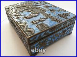 Antique Qing Chinese Export Enamel Copper Tobacco Cigarette Smoking Box Ashtrays