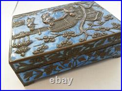 Antique Qing Chinese Export Enamel Copper Tobacco Cigarette Smoking Box Ashtrays