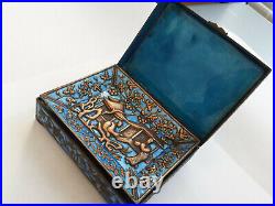 Antique Qing Chinese Export Enamel Copper Tobacco Cigarette Smoking Box Ashtrays