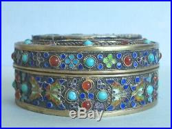 Antique Qing Chinese Gilt Silver Enamel Box White Jade Butterfly Turquoise vase