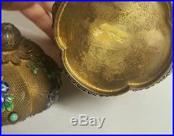 Antique Qing Chinese export jade gold gilt sterling silver enamel tea caddy box